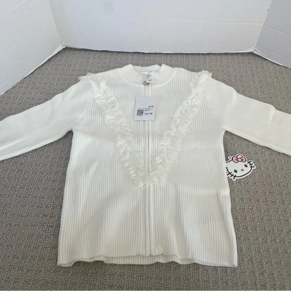 NWT forever 21 hello kitty girl’s white cardigan with lace